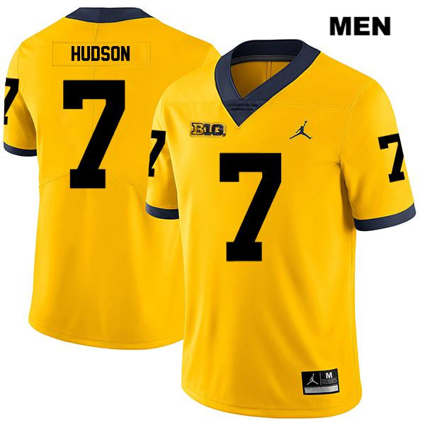 Men's NCAA Michigan Wolverines Khaleke Hudson #7 Yellow Jordan Brand Authentic Stitched Legend Football College Jersey YX25J65HC